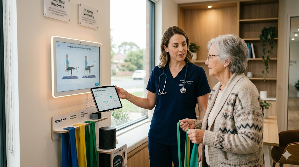 Clinician consulting with patient at a table