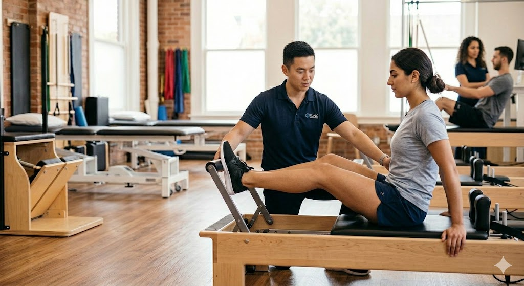 Physiotherapy rehabilitation session focusing on guided movement recovery